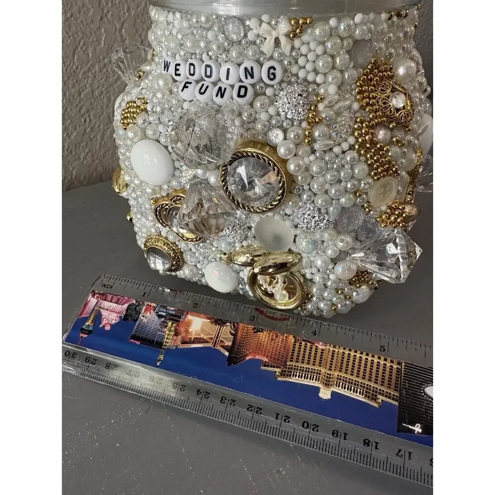 Wedding Fund Glass Jar Pearl Rhinestone Jewelry Memory Keepsake Bridal Gift